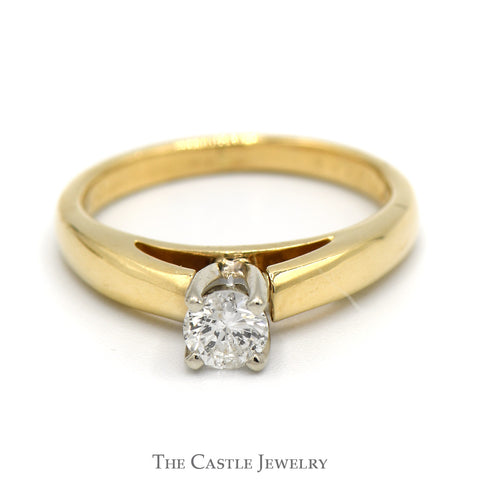 .30ct Round Diamond Engagement Ring in 14k Yellow Gold Cathedral Mounting