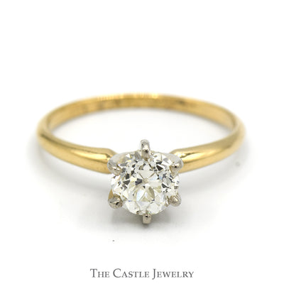 1.01ct Old European Cut Diamond Solitaire Ring in 14k Yellow Gold 6 Prong Tiffany Mounting