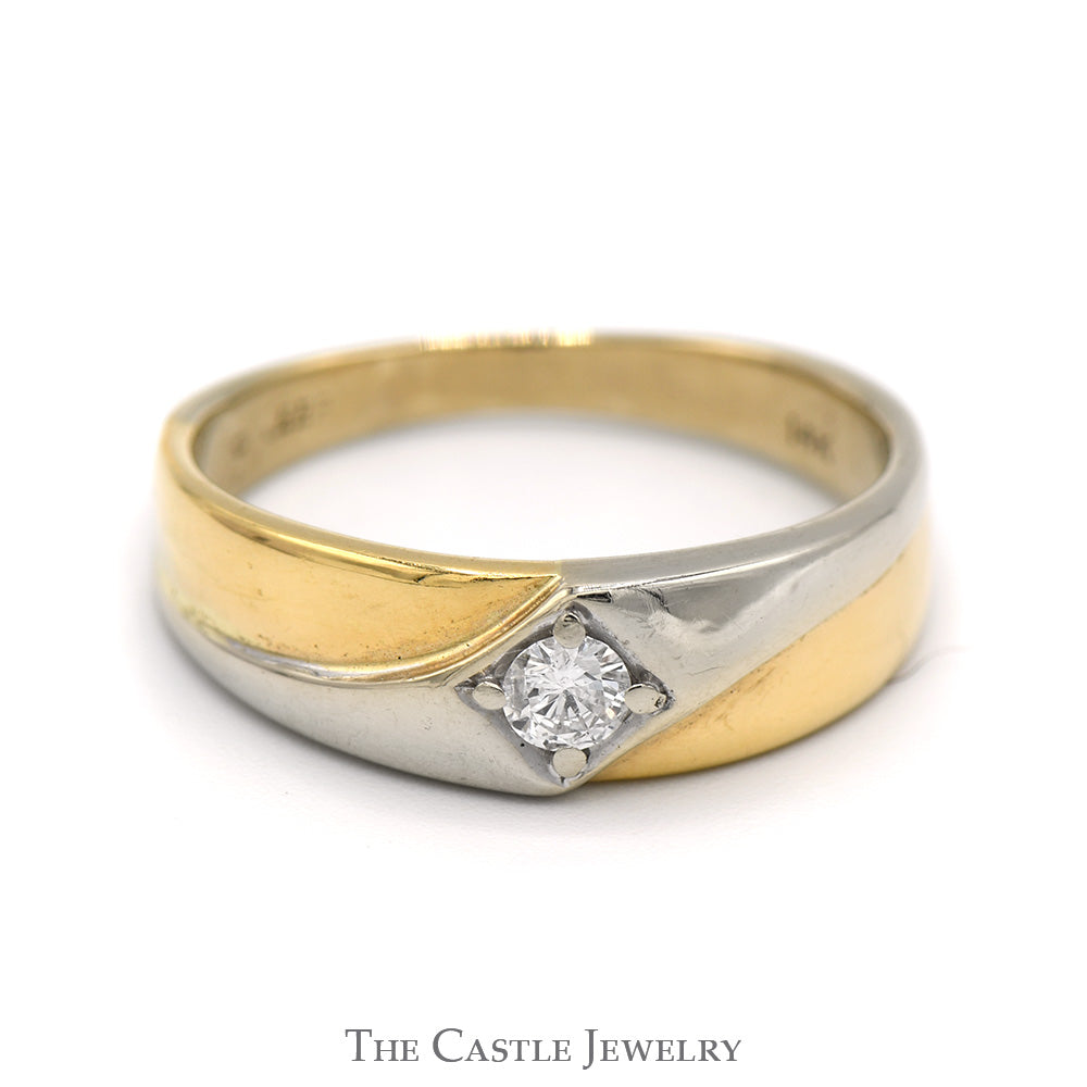Men's Diamond Solitaire Ring with Two Tone Design in 14k White Yellow Gold