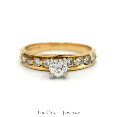 Round Diamond Engagement Ring with Diamond Accented Sides in 14k Yellow Gold