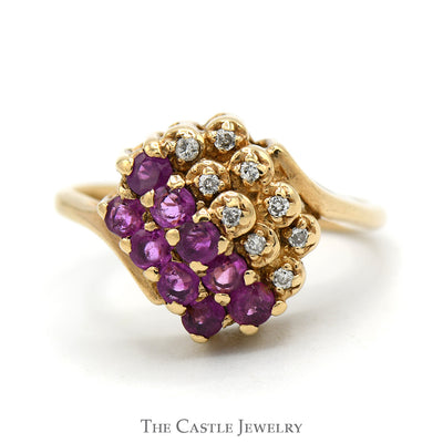 Round Ruby & Illusion Set Diamond Cluster Ring in 14k Yellow Gold