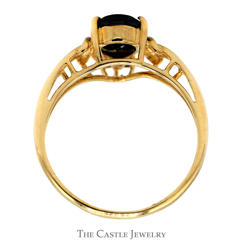 Pear Cut Black Onyx Ring with Diamond Accents in 14k Yellow Gold
