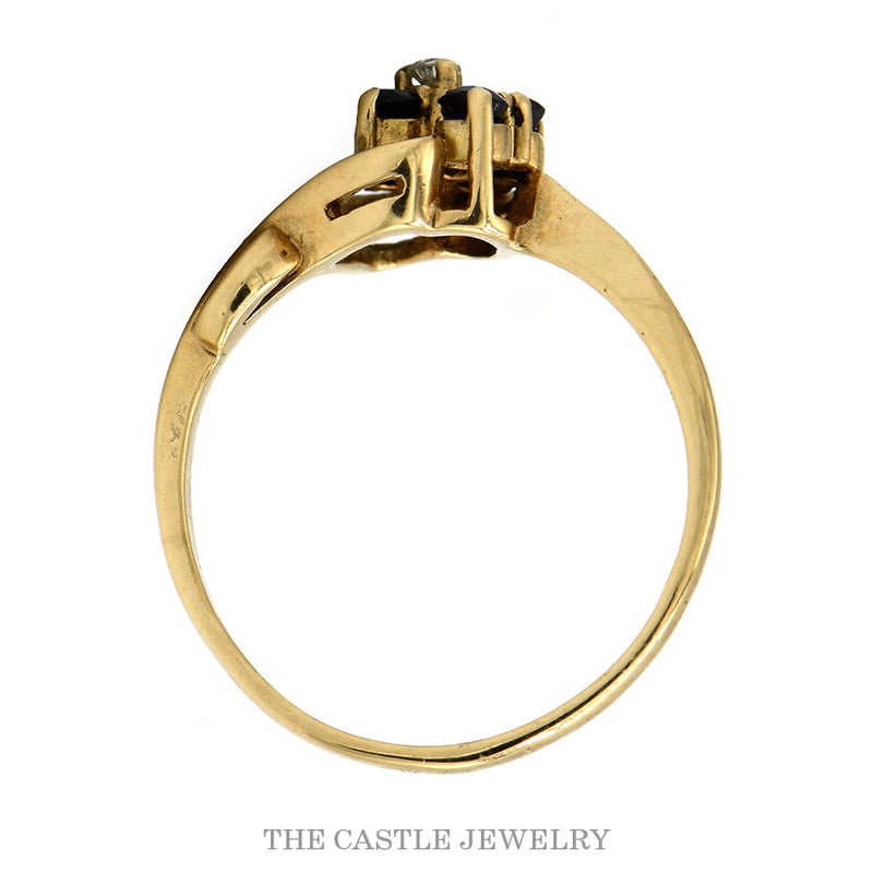 Round Sapphire Flower Cluster Ring with Diamond Center Accent in Freeform 10k Yellow Gold Mounting