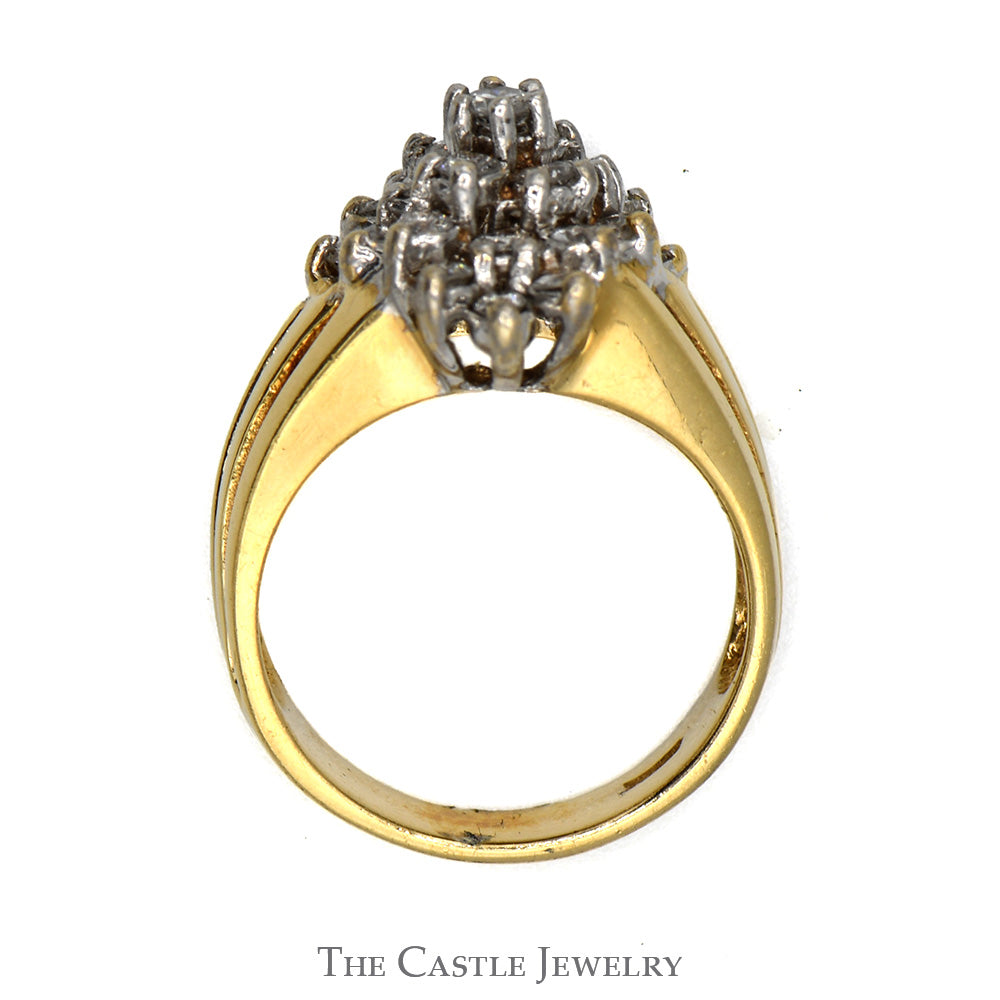 1cttw Marquise Shaped Diamond Cluster Ring with Split Shank Sides in 14k Yellow Gold
