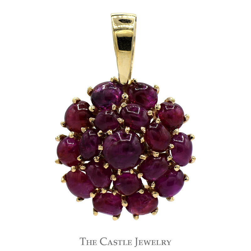 Round Shaped Cabochon Ruby Cluster Pendant in 14k Yellow Gold