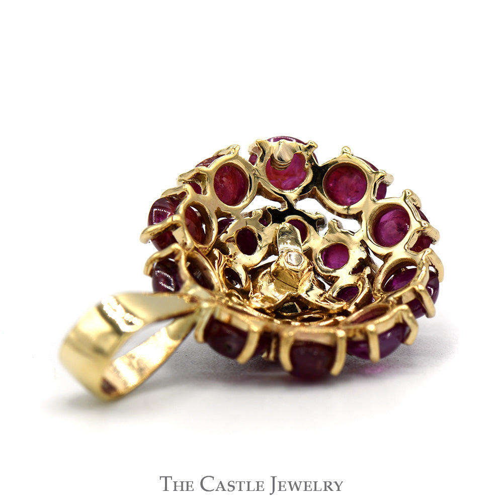 Round Shaped Cabochon Ruby Cluster Pendant in 14k Yellow Gold The