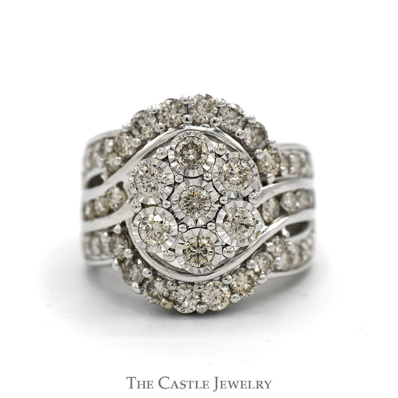 3cttw Illusion Set Diamond Cluster Engagement Ring with Channel Set Accents in 10k White Gold