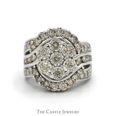 3cttw Illusion Set Diamond Cluster Engagement Ring with Channel Set Accents in 10k White Gold
