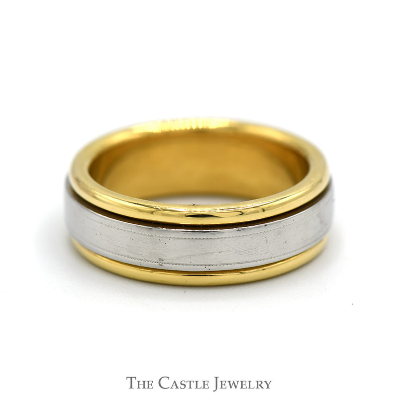 Grooved Two Tone Platinum and 18k Yellow Gold Men's Band - Size 9.75