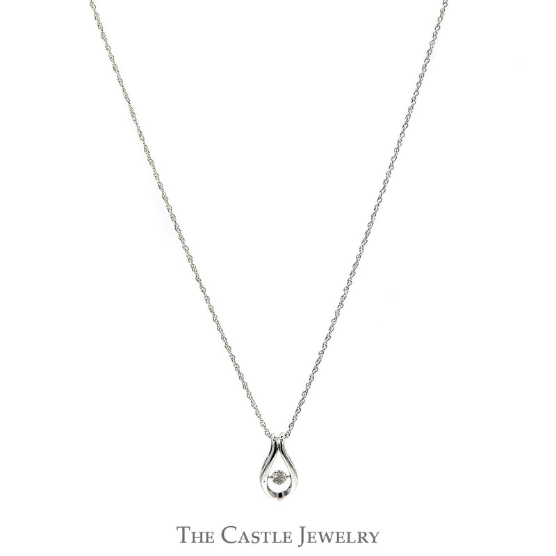 Round Diamond Cluster Pendant with Tear Drop Design in Sterling Silver on 18" Chain