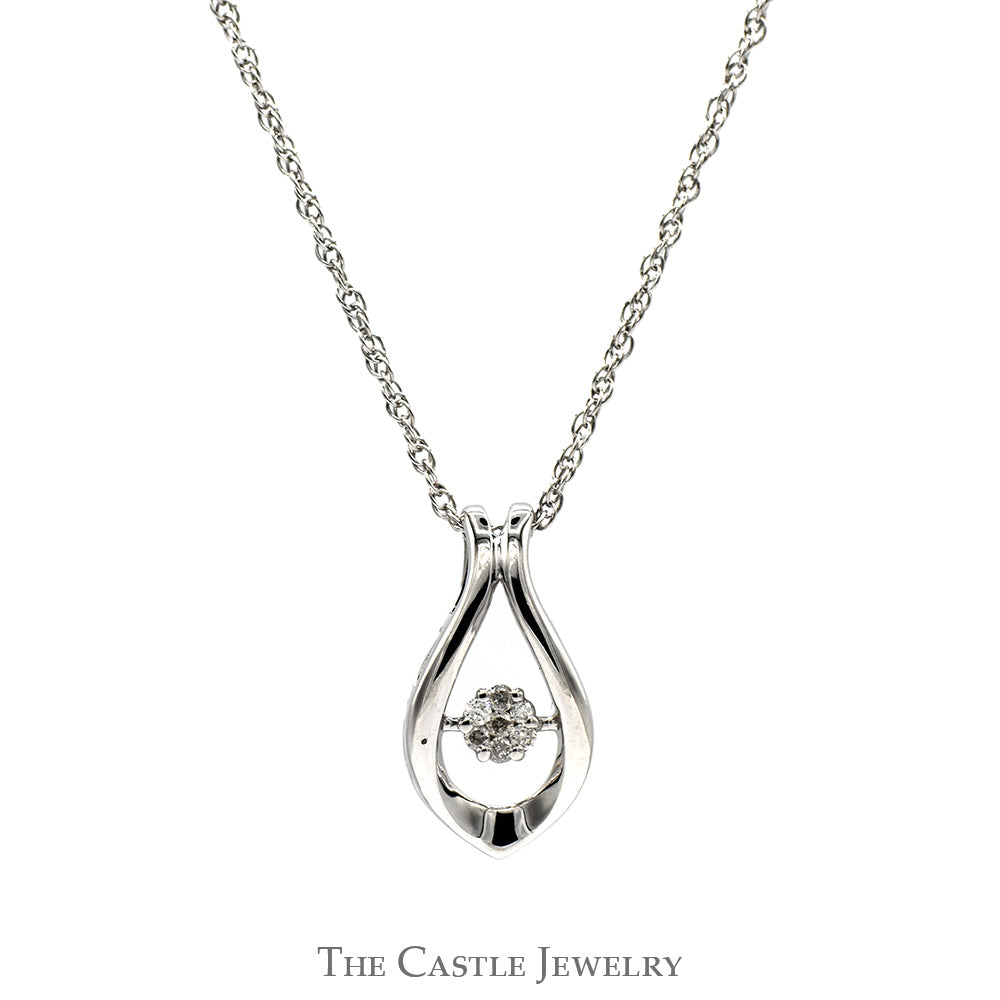 Round Diamond Cluster Pendant with Tear Drop Design in Sterling Silver