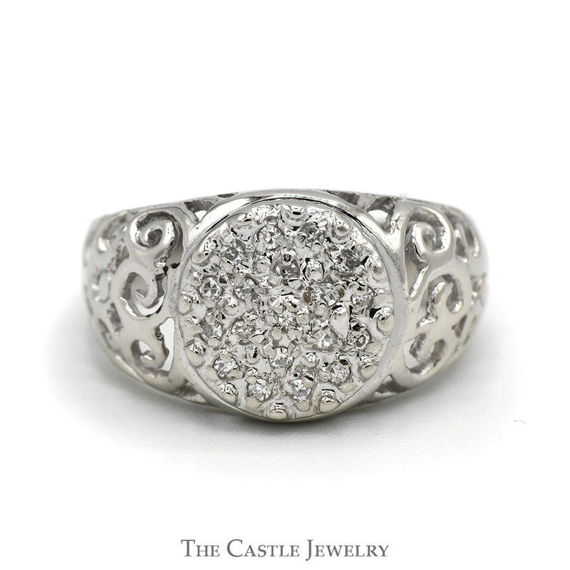 Kentucky Diamond Cluster Ring with Filigree Sides in 10k White Gold