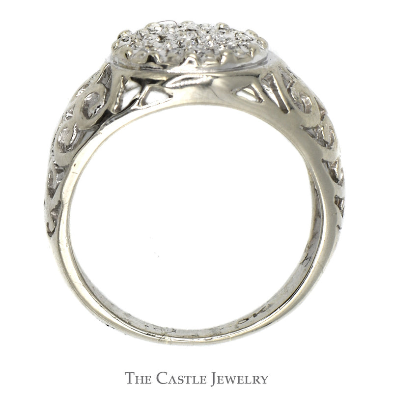 Kentucky Diamond Cluster Ring with Filigree Sides in 10k White Gold