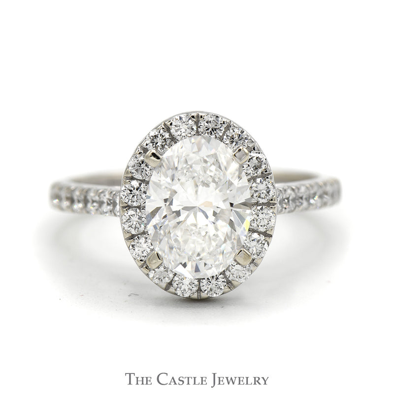 2ct Oval Lab Grown Diamond Engagement Ring with Diamond Halo & Accented Sides in 14k White Gold