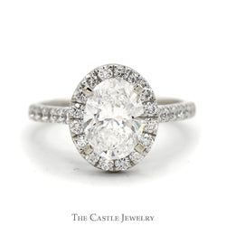 2ct Oval Lab Grown Diamond Engagement Ring with Diamond Halo & Accented Sides in 14k White Gold