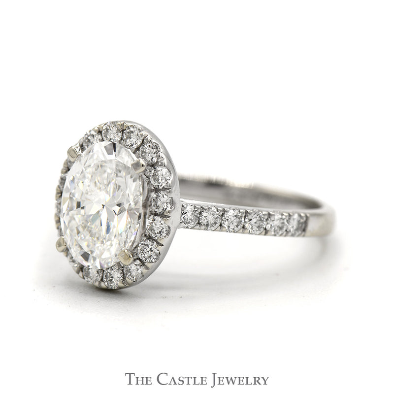 2ct Oval Lab Grown Diamond Engagement Ring with Diamond Halo & Accented Sides in 14k White Gold