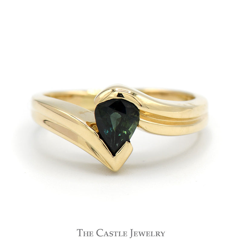 Pear Cut London Topaz Ring with Bypass Mounting in 14k Yellow Gold