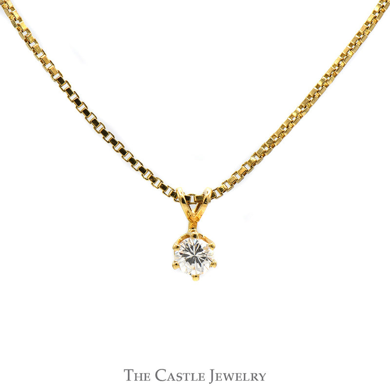 Round Diamond Solitaire Pendant on 16 inch Box Link Chain in 14k Yellow Gold
