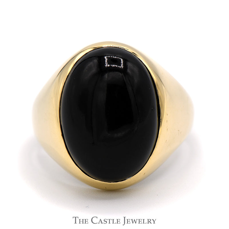 Oval Cabochon Black Onyx Dome Ring in 14k Yellow Gold