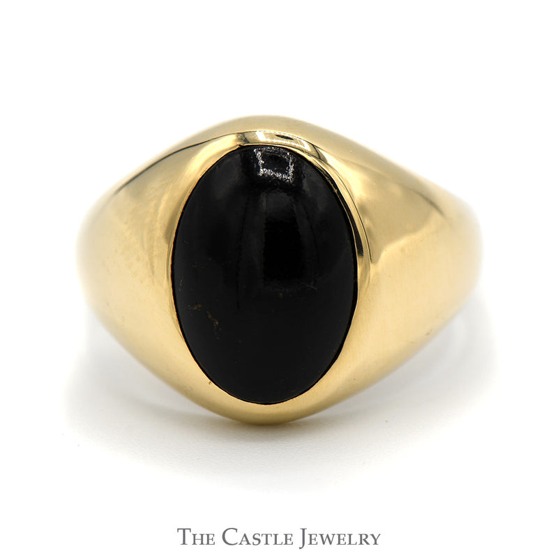 Oval Cabochon Black Onyx Dome Ring in Polished 14k Yellow Gold