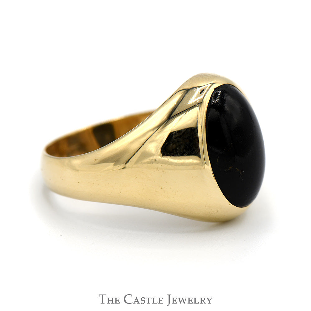 Oval Cabochon Black Onyx Dome Ring in Polished 14k Yellow Gold