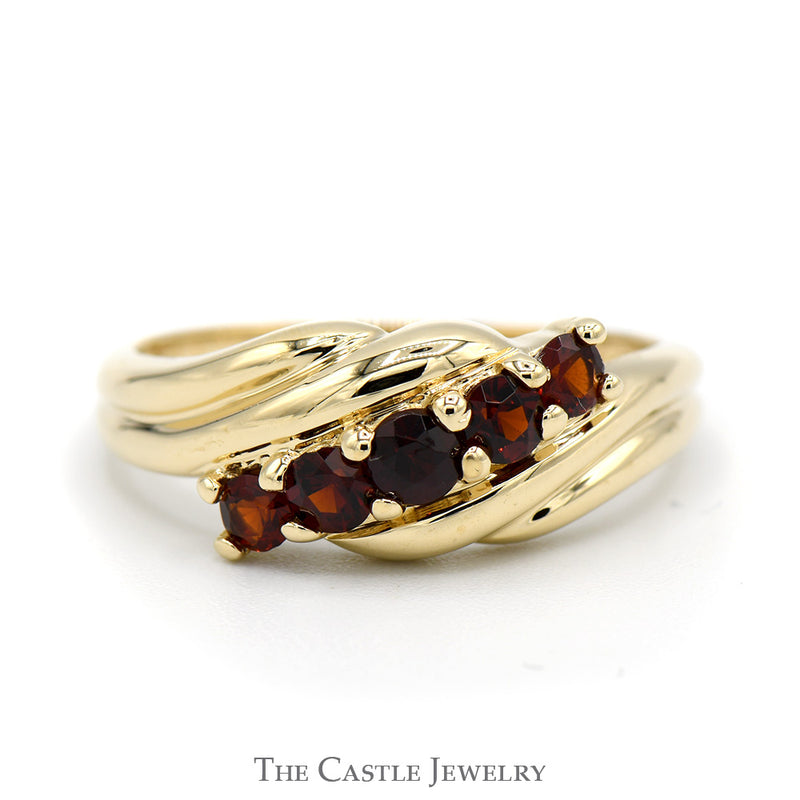 Diagonally Set Garnet Ring in 14k Yellow Gold Bypass Design