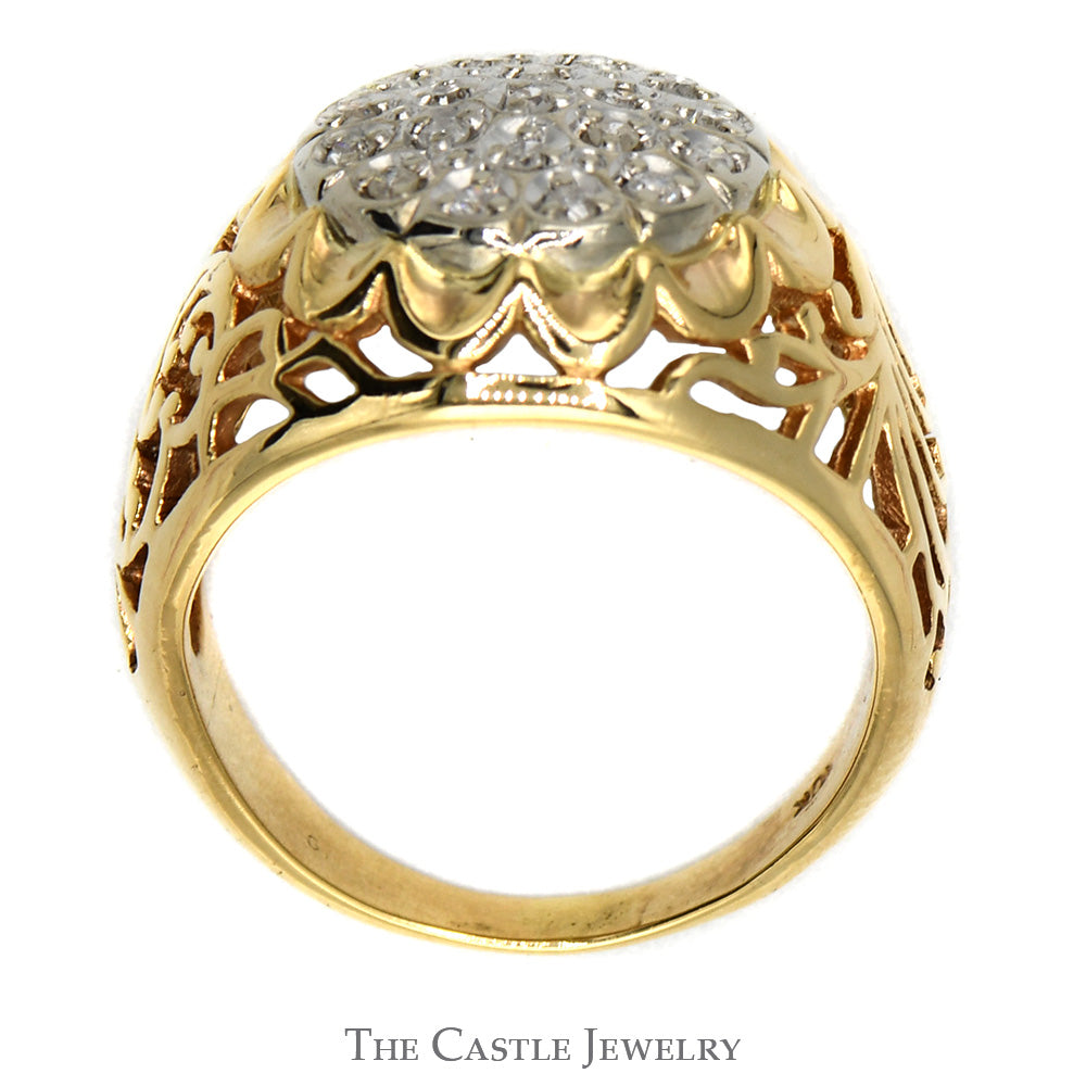 1/4cttw Diamond Kentucky Cluster Ring with Filigree Sides in 10k Yellow Gold