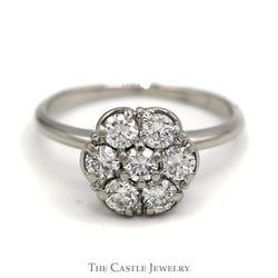 1cttw 7 Round Diamond Cluster Ring in 14K White Gold
