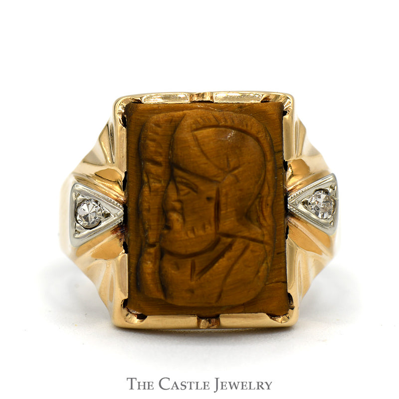 Men's Intaglio Ring with Diamond Accents in 10k Yellow Gold