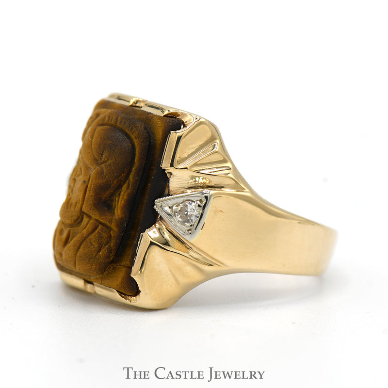 Men's Intaglio Ring with Diamond Accents in 10k Yellow Gold