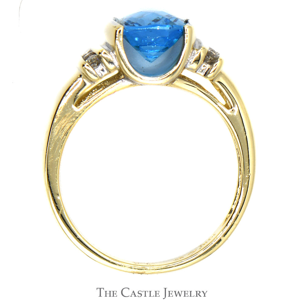 Blue Topaz Ring with Diamond Accents in 14k Yellow Gold