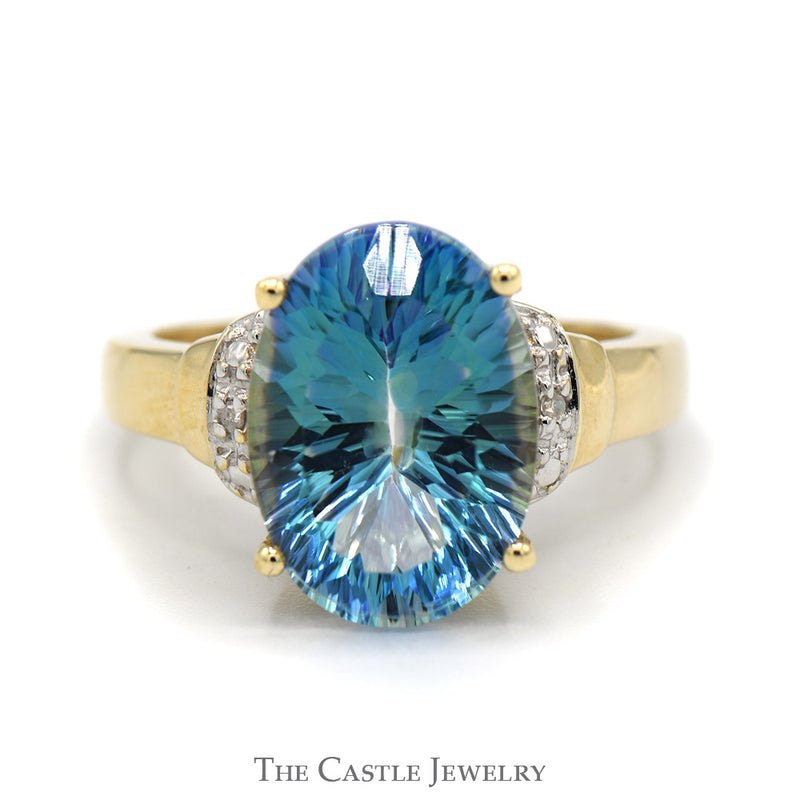 Oval Topaz Ring with Illusion Set Diamond Accents in 10k Yellow Gold