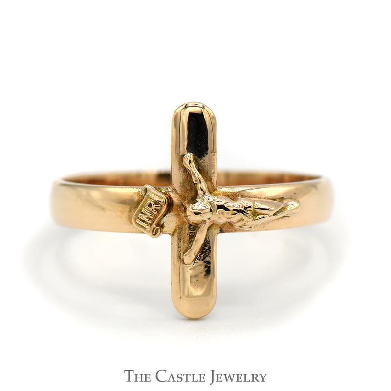 Christ on The Cross Crucifix Ring in 10k Yellow Gold - Size 11