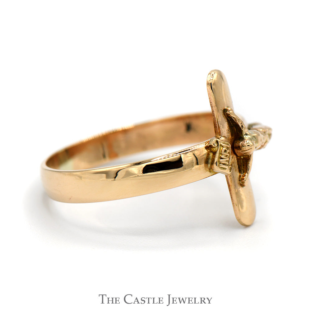 Christ on The Cross Crucifix Ring in 10k Yellow Gold - Size 11