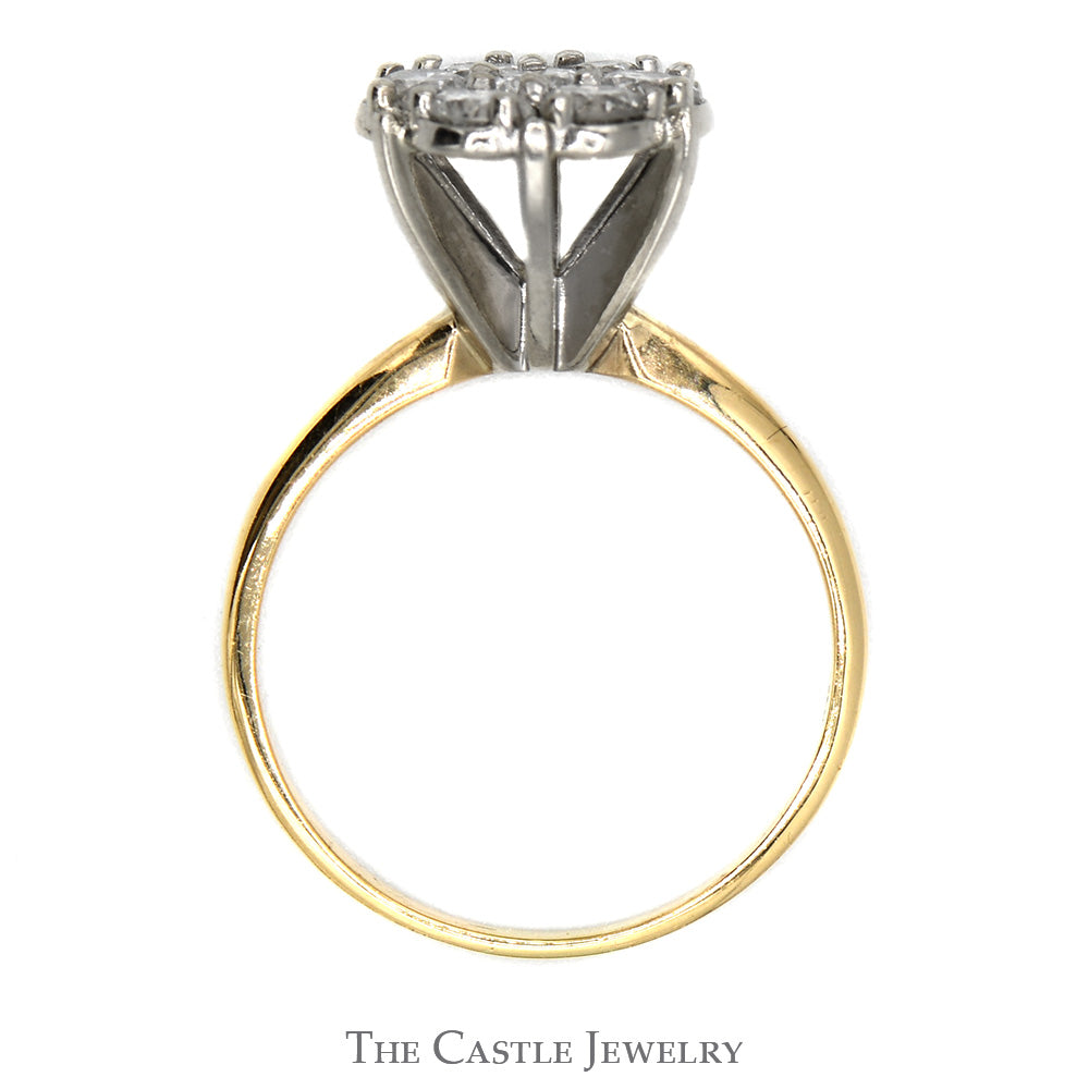1cttw 7 Diamond Flower Cluster Ring in 14k Yellow Gold