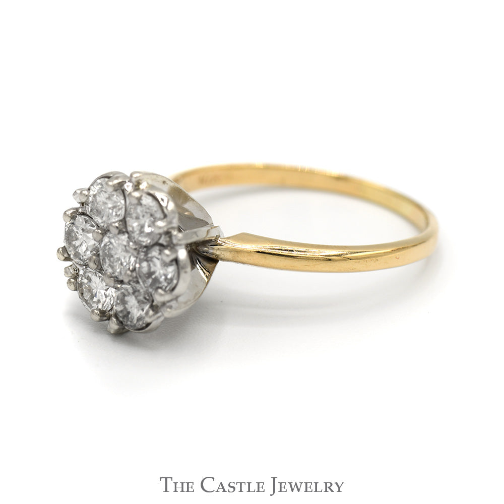 1cttw 7 Diamond Flower Cluster Ring in 14k Yellow Gold