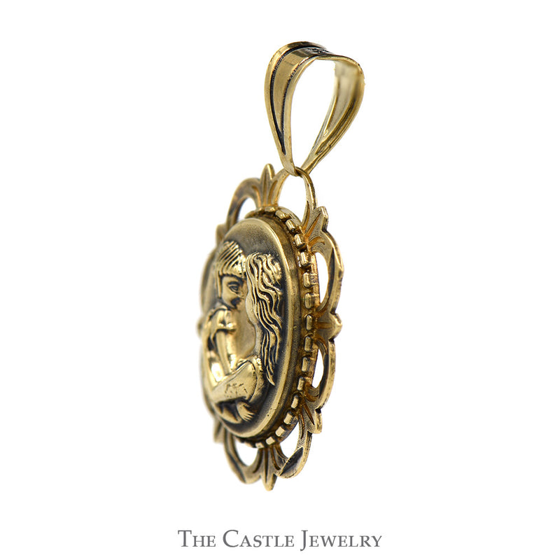 Mother & Child Pendant with Scroll Style Bezel in 14k Yellow Gold
