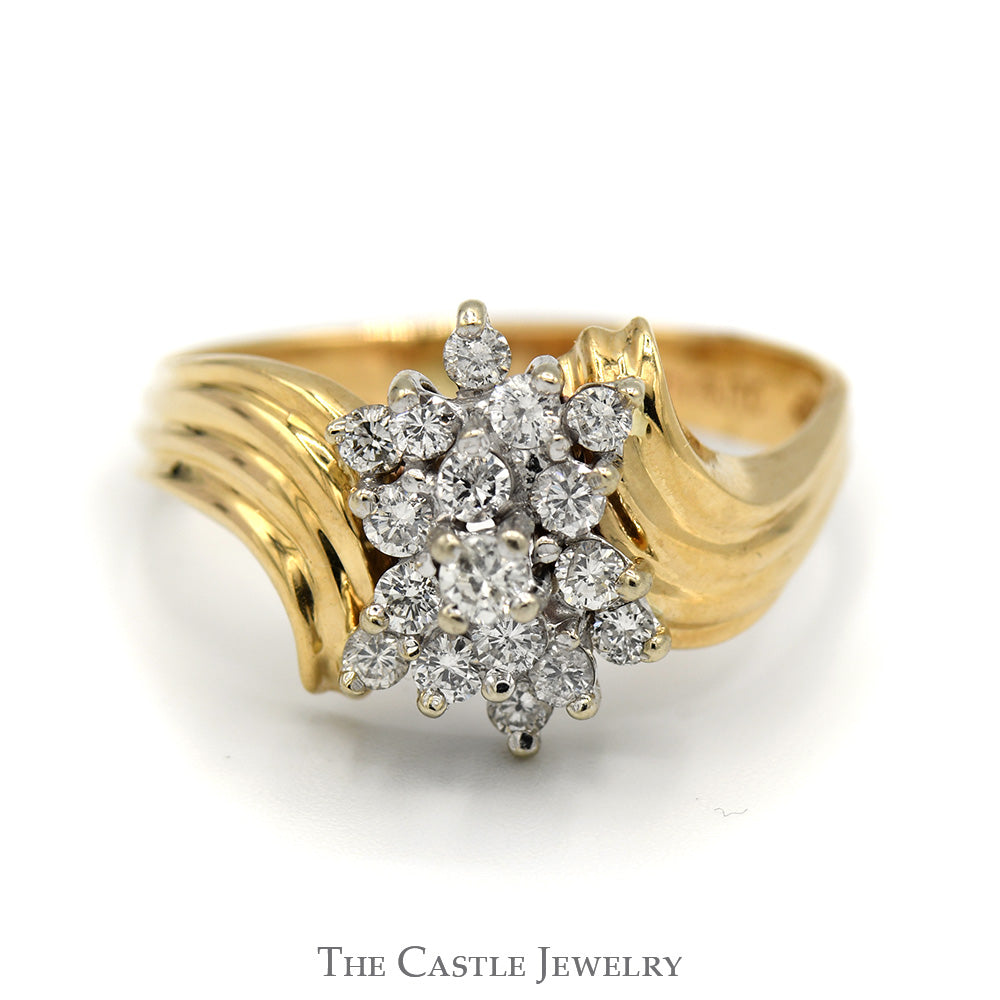 1/2cttw Cocktail Diamond Cluster Ring in 14k Yellow Gold Ridged Bypass –  The Castle Jewelry