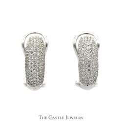 1.45cttw Pave Set Diamond Cluster Hoop Earrings in 14k White Gold Omega Clip Backs