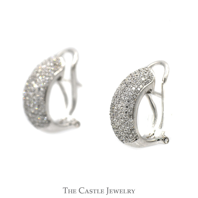 1.45cttw Pave Set Diamond Cluster Hoop Earrings in 14k White Gold Omega Clip Backs