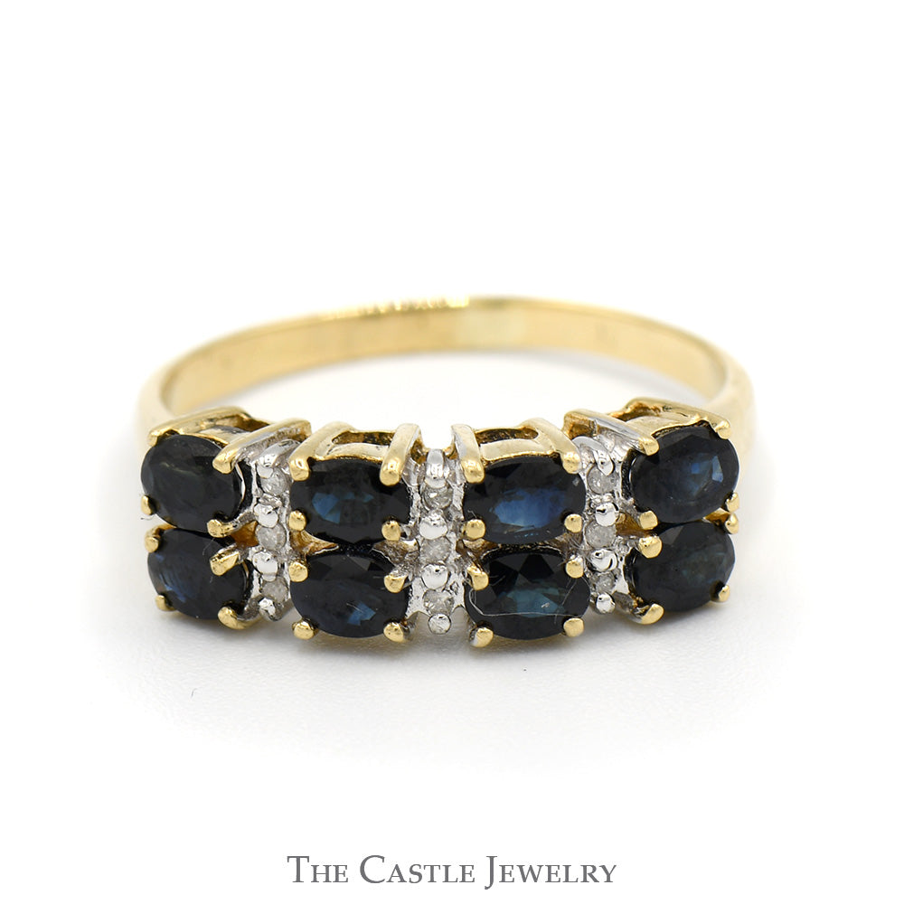 Sapphire and Diamond Two Row Ring