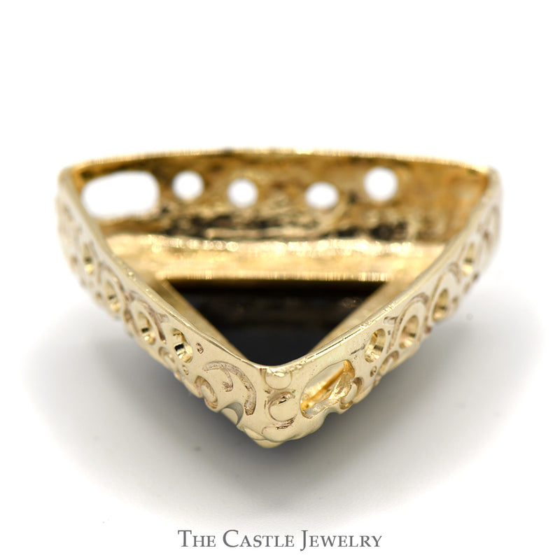 Trillion Cut Black Onyx Slide Pendant with Scroll Design in 10k Yellow Gold