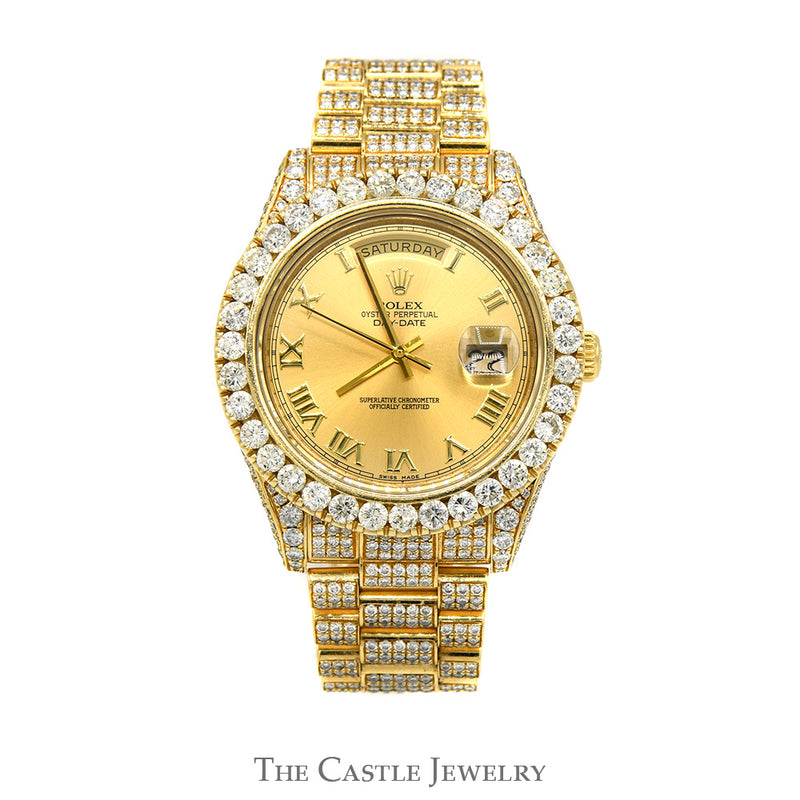 18k Yellow Gold Rolex Presidential Day-Date II 218238 with Gold Roman Numeral Dial, Diamond Bezel, Case & Bracelet