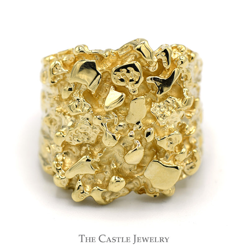 Men's Wide Nugget Textured Ring in Solid 14k Yellow Gold - Size 8.5