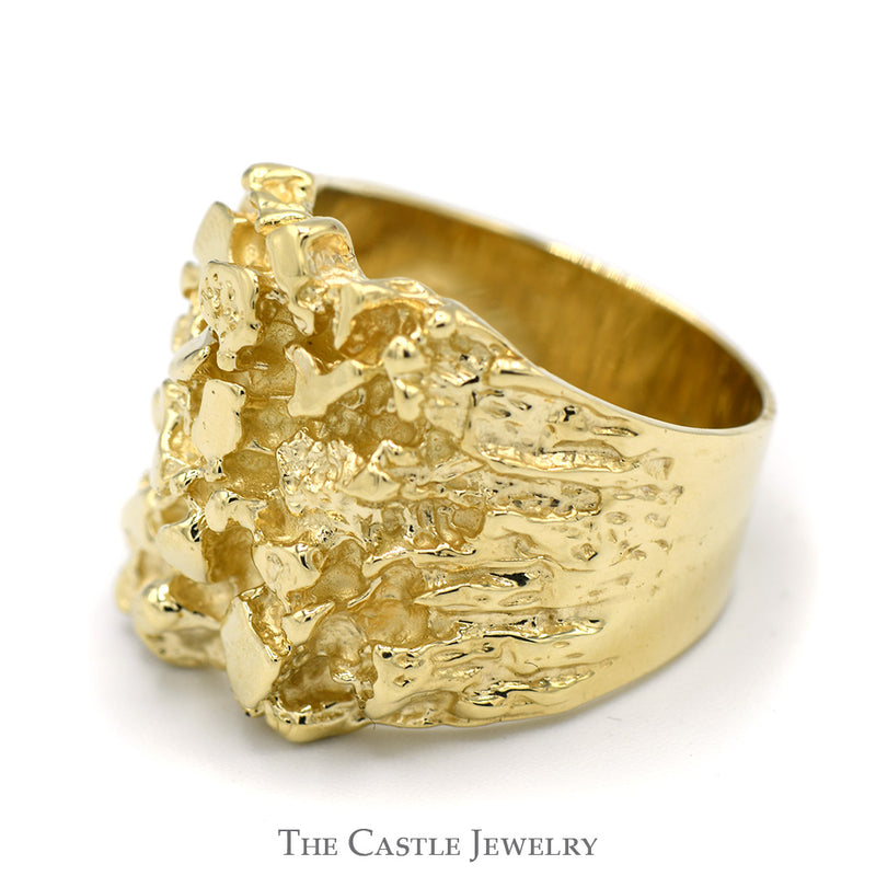 Men's Wide Nugget Textured Ring in Solid 14k Yellow Gold - Size 8.5