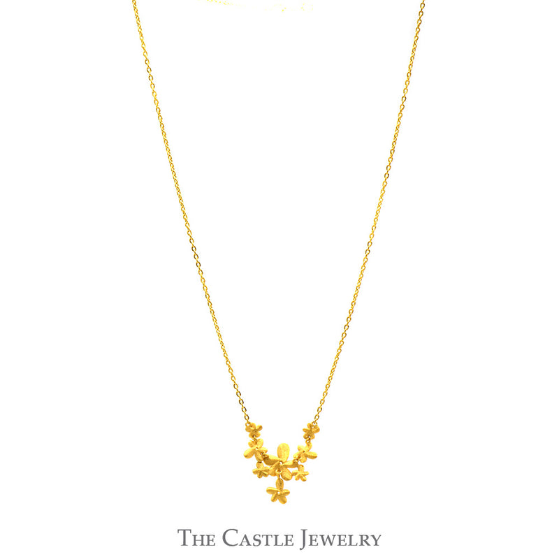18 Inch Flower Cluster Drop Necklace in 24k Yellow Gold
