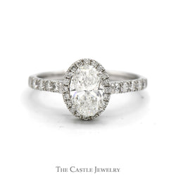 1.43cttw Oval Lab Grown Diamond Engagement Ring with Diamond Halo and Accented Sides in 14k White Gold