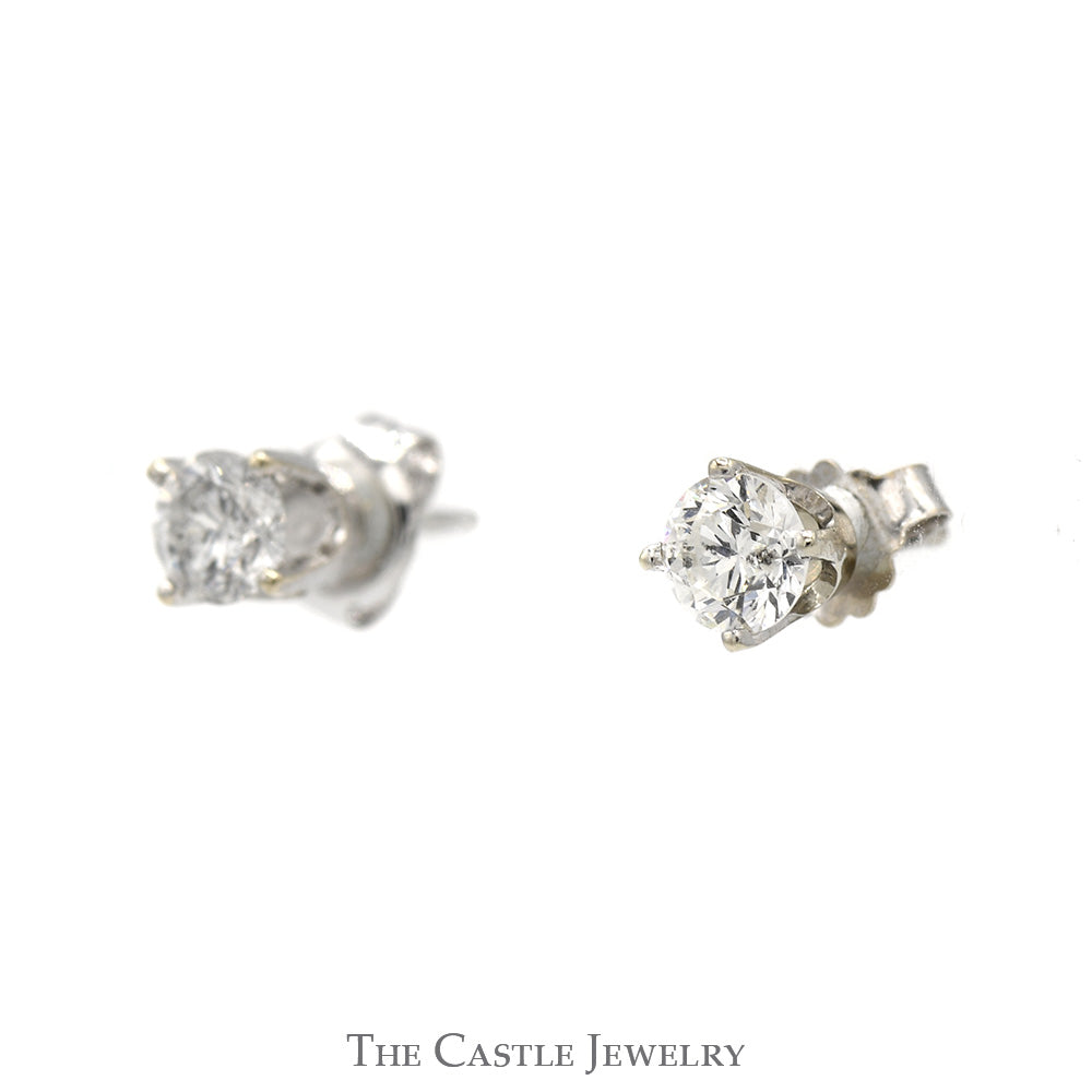 1Cttw Round Diamond Stud Earrings with La Pousette Backs in 14K White Gold