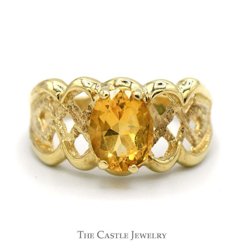 Oval Citrine Ring with Open Lattice Designed Band in 10k Yellow Gold
