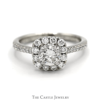 .85cttw Diamond Engagement Ring with Diamond Halo and Accented Sides in 14k White Gold